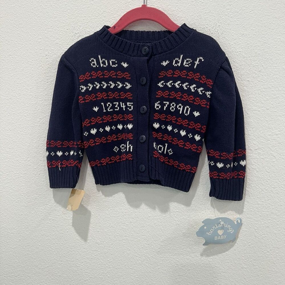 Vtg Hartstrings Baby Boy Sweater ABC’s Blue Preppy Academia Daycare Pics 12 M